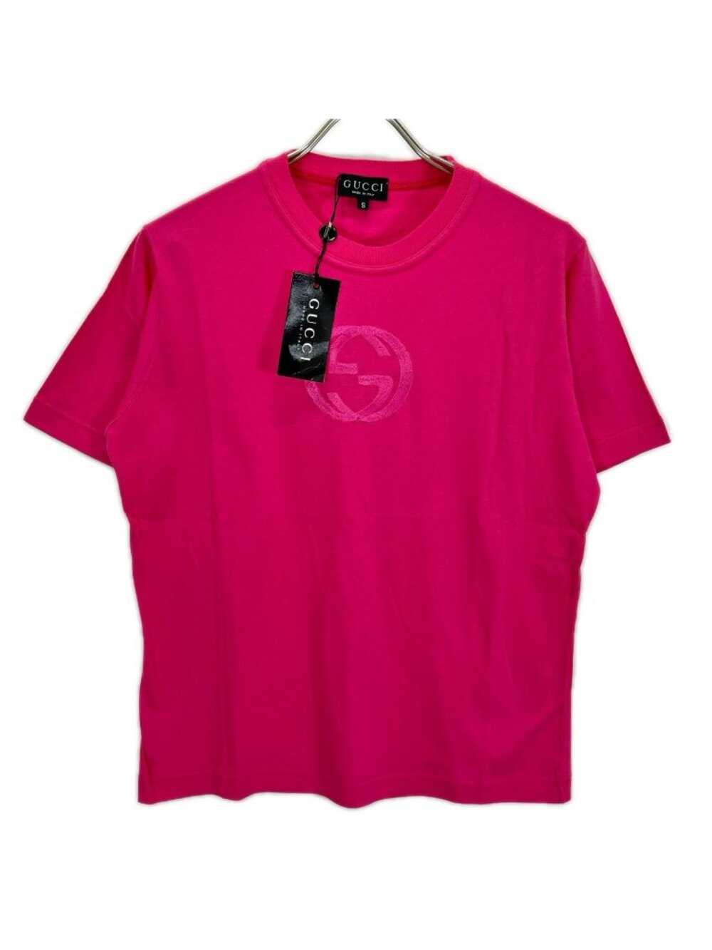 Gucci Pink Interlocking G Logo Embroidery Cotton T-Shirt